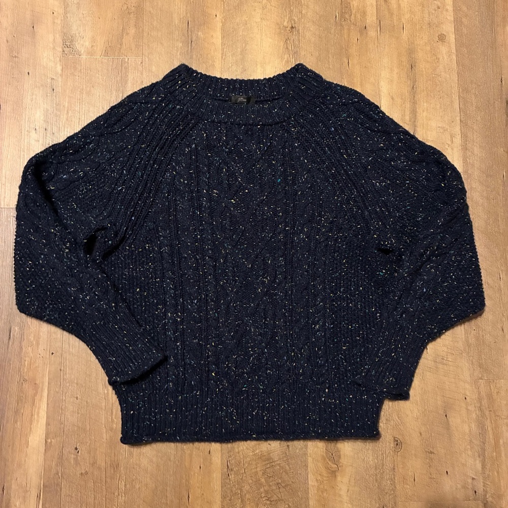 J. Crew Donegal Navy Speckled Cable Pullover Sweater
